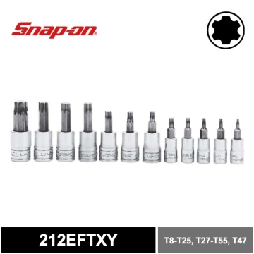 Snap-on 12件式 TORX® 2分 3分 星型起子頭標準套筒組 (T8–T25, T27–T55, T47)