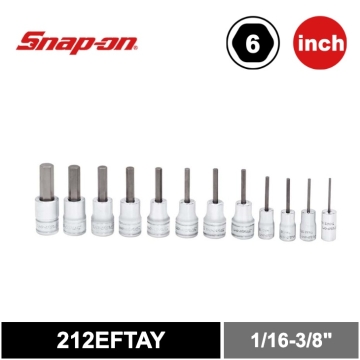 Snap-on 12件式 SAE 六角起子頭標準套筒組 (1/16-3/8")