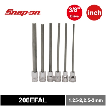 Snap-on 6件式 3/8" SAE 六角起子頭加長套筒組