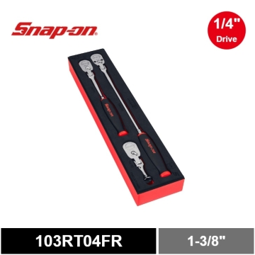 Snap-on 3件式 兩分 1/4" Dual 80® Technology 專利80齒 PRO-FI™ 棘輪扳手 軟握把 活動頭 工具組 (紅色)