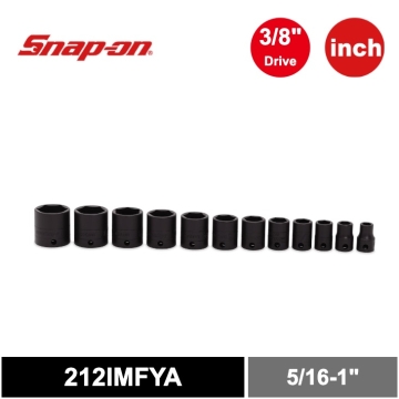 Snap-on 12件式 3/8" 6角 SAE Flank Drive® 衝擊短套筒組 (5/16-1")