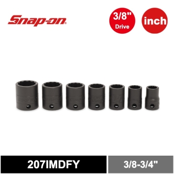 Snap-on 7件式 3/8" 12角 SAE Flank Drive® 衝擊短套筒組 (3/8-3/4")