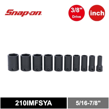 Snap-on 10件式 3/8" 6角 SAE Flank Drive® 衝擊中長套筒組 (5/16-7/8")
