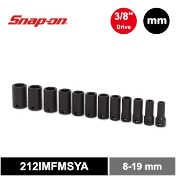 Snap-on 12件式 3/8" 6角 Flank Drive® 衝擊中長套筒組 (8-19 mm)