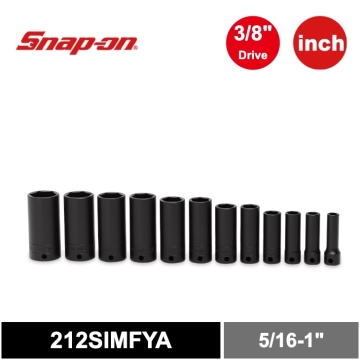 Snap-on 12件式 3/8" 6角 SAE Flank Drive® 衝擊長套筒組 (5/16-1")