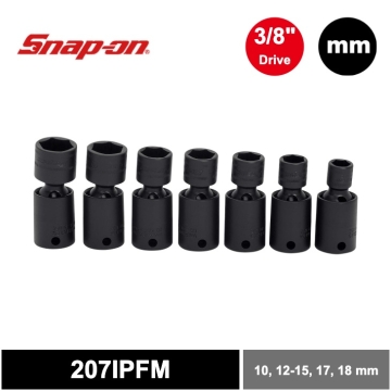 Snap-on 7件式 3/8" 6角 Flank Drive® 衝擊旋轉短套筒組 (10, 12-15, 17 and 18 mm)