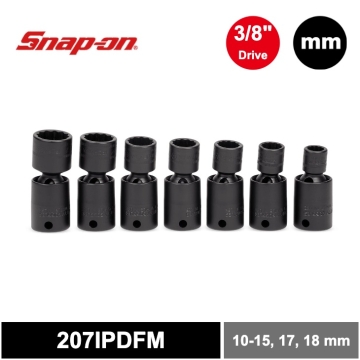 Snap-on 7件式 3/8" 12角 Flank Drive® 衝擊旋轉短套筒組 (10-15, 17 and 18 mm)