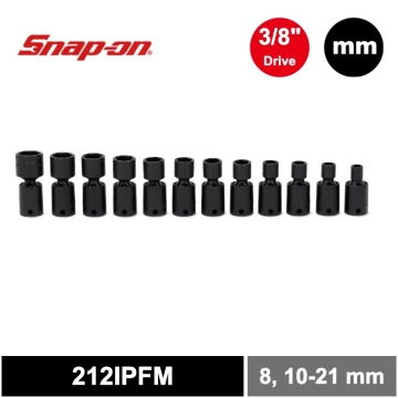Snap-on 12件式 3/8" 6角 Flank Drive® 衝擊旋轉短套筒組