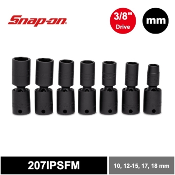 Snap-on 7件式 3/8" 6角 Flank Drive® 衝擊旋轉中長套筒組 (10, 12-15, 17 and 18 mm)