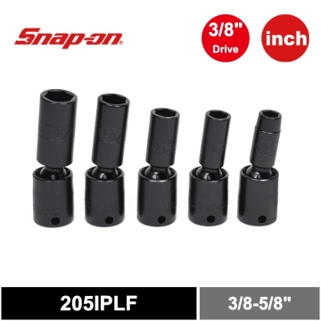 Snap-on 5件式 3/8" 6角 SAE Flank Drive® 衝擊旋轉長套筒組 (3/8–5/8")