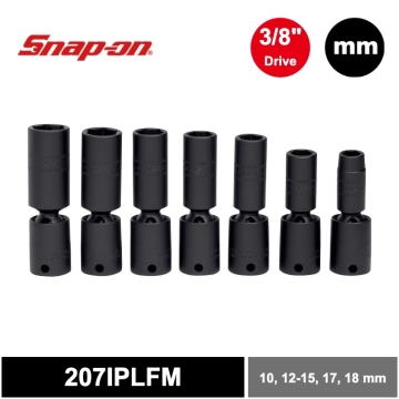 Snap-on 7件式 3/8" 6角 Flank Drive® 衝擊旋轉長套筒組 (10, 12-15, 17 and 18 mm)