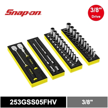 Snap-on 53件組 3/8" 四角頭 軟質手柄基礎綜合維修工具組 (附高能見度黃色 PRO-FI™ 泡棉收納盤)