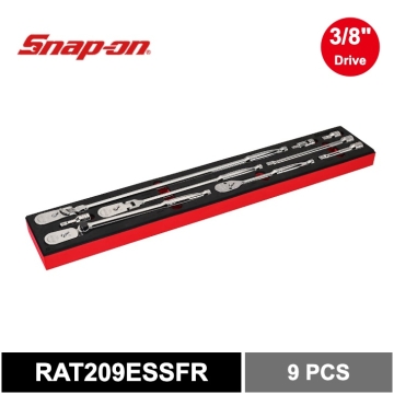 Snap on 9件組 3/8" 四角頭 基礎棘輪扳手/延長接杆工具組（附紅色 PRO-FI™ 泡棉收納盤）
