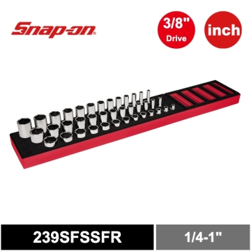 Snap-on 39件式 3/8" Drive 6角 英制 1/4–1吋 Flank Drive® 複合套筒組，附 PRO-FI™ 收納座 (紅色)