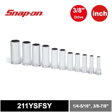 Snap-on 11件式 3/8" 6角 SAE Flank Drive® Xtra 長套筒組 (1/4-7/8")
