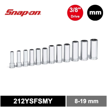 Snap-on 12件式 3/8" 6角 Flank Drive® Xtra 長套筒組 (8-19 mm)