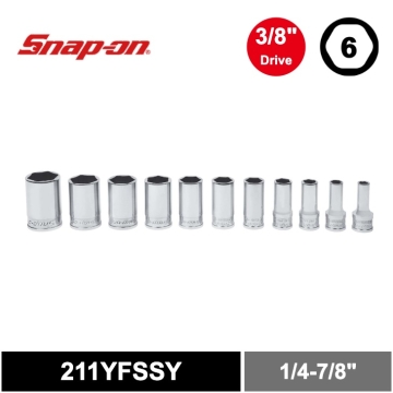 Snap-on 11件式 3/8" 6角 Flank Drive® Xtra 中長套筒組 (1/4-7/8")