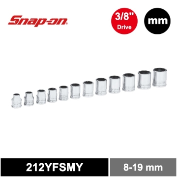 Snap-on 12件式 3/8" 6角 Flank Drive® Xtra 短套筒組 (8-19 mm)