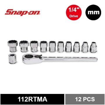 Snap-on 12件式 1/4" 12角 Flank Drive® 薄型棘輪扳手/套筒組 (5-13 mm)