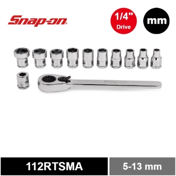 Snap-on 12件式 1/4" 6角 Flank Drive® 薄型棘輪扳手/套筒組 (5-13 mm)
