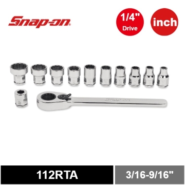 Snap-on 12件式 1/4" 12角 SAE Flank Drive® 薄型棘輪/套筒組 (3/16-9/16")
