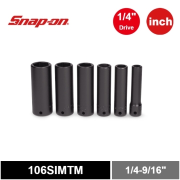 Snap-on 6件式 1/4" 6角 SAE Flank Drive® 長衝擊套筒組 (1/4-9/16")