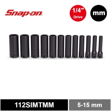 Snap-on 12件式 1/4" 6角 Flank Drive® 長衝擊套筒組 (5-15 mm)