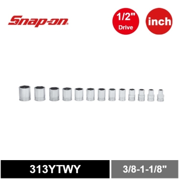 Snap-on 13件式 1/2" SAE Flank Drive® Xtra 短套筒套組 (3/8-1-1/8")