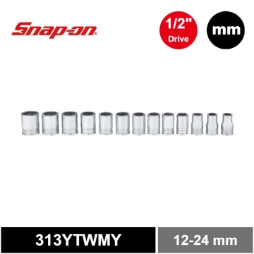 Snap-on 13件式 1/2" 6角 Flank Drive® Xtra 短套筒套組 (12-24 mm)