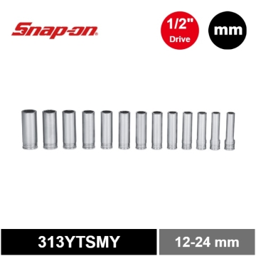Snap-on 13件式 1/2" 6角 Flank Drive® Xtra 長套筒套組 (12-24 mm)