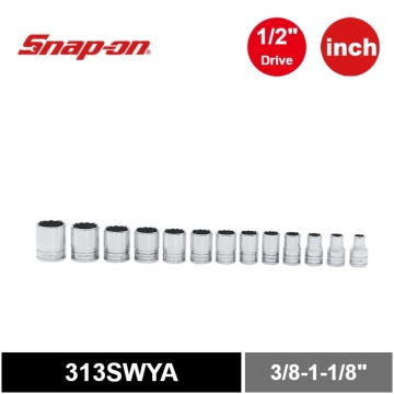 Snap-on 13件式 1/2" 12角 SAE Flank Drive® 短套筒套組 (3/8-1-1/8")