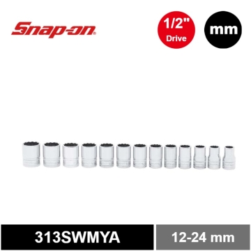 Snap-on 13件式 1/2" 12角 Flank Drive® 短套筒套組 (12-24 mm)