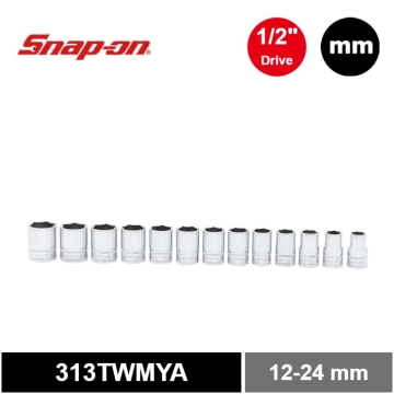 Snap-on 13件式 1/2" 6角 Flank Drive® 短套筒套組 (12-24 mm)