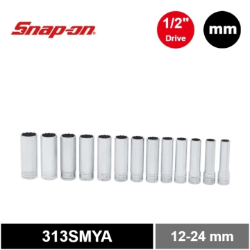 Snap-on 13件式 1/2" 12角 Flank Drive® 長套筒套組 (12-24 mm)
