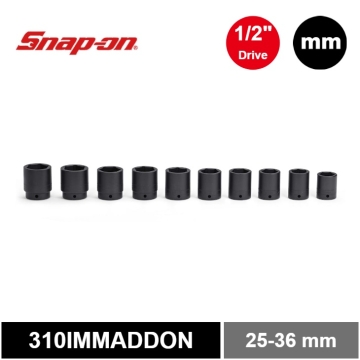 Snap-on 10件式 1/2" 6角 Flank Drive® 衝擊短套筒套組 (25–36 mm)