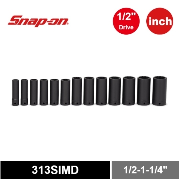 Snap-on 13件式 1/2" 12角 SAE Flank Drive® 衝擊長套筒套組 (1/2-1-1/4")