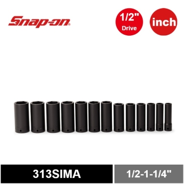 Snap-on 13件式 1/2" 6角 SAE Flank Drive® 衝擊長套筒套組 (1/2-1-1/4")