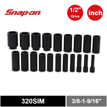 Snap-on 20件式 1/2" 6角 SAE Flank Drive® 衝擊長套筒套組 (3/8-1-9/16")