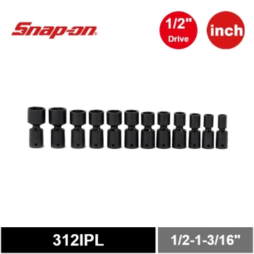 Snap-on 12件式 1/2" 6角 SAE Flank Drive® 衝擊旋轉短套筒套組 (1/2-1-3/16")