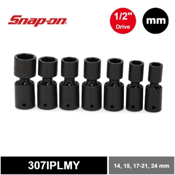 Snap-on 7件式 1/2" 6角 Flank Drive® 衝擊旋轉短套筒套組 (14, 15, 17–21 & 24 mm)