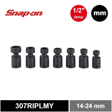 Snap-on 7件式 1/2" 6角 Flank Drive® 薄型旋轉衝擊套筒套組 (14-24 mm)
