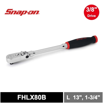 Snap-on 3/8" Dual 80® 3分 軟握把長柄搖頭可鎖式雙向棘輪扳手 (紅色)