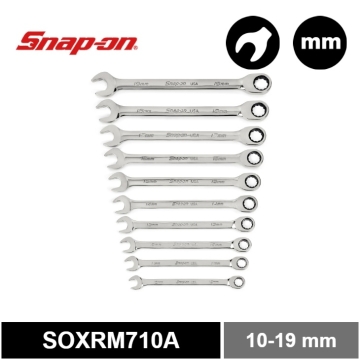 Snap-on 10件式 公制 Flank Drive® Plus 0º 單向棘輪梅開扳手組 (10–19 mm)